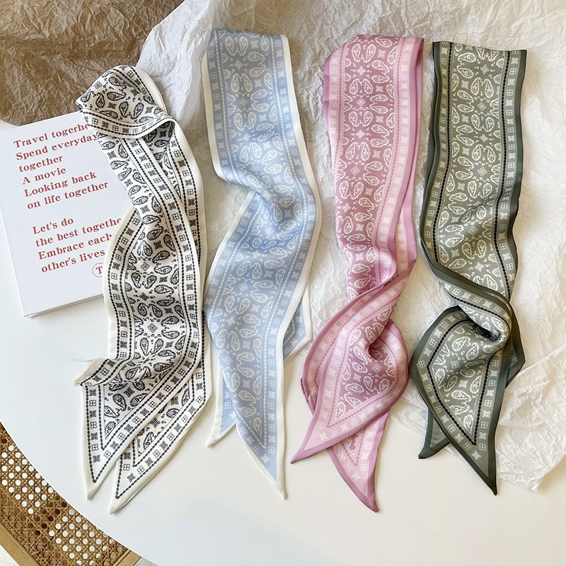 Head Wrap Turban - ชุดผ้าไหมซาตินผ้าพันคอผู้หญิงผ้าผมวง Headdress อุปกรณ์เสริม Lady ผ้าพันคอริบบิ้นผูกคอสําหรับกระเป๋า/4 ชิ้น