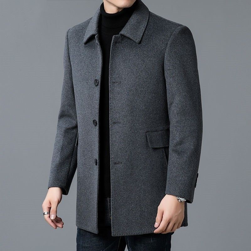Muffler Men Wool - เสื้อโค้ทผสมขนสัตว์ สีขาว สำหรับผู้ชาย ปกแบบ Shawl Collar