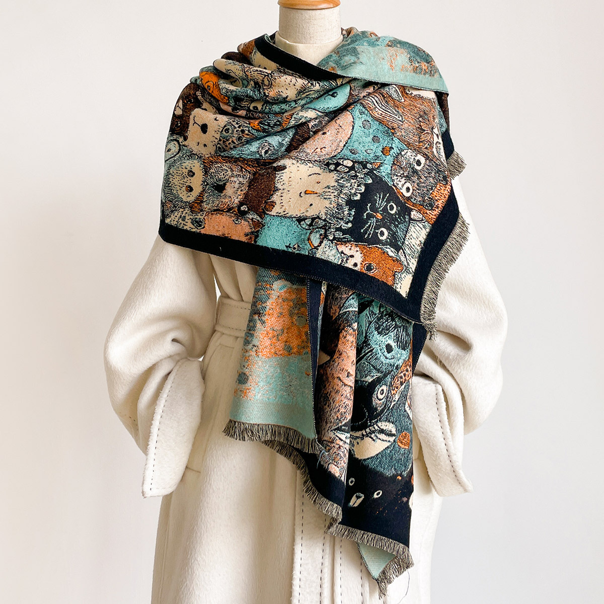 ผ้าพันคอแคชเมียร์เทียมสำหรับผู - Pashmina Wrap Large บทวิจารณ์และราคา