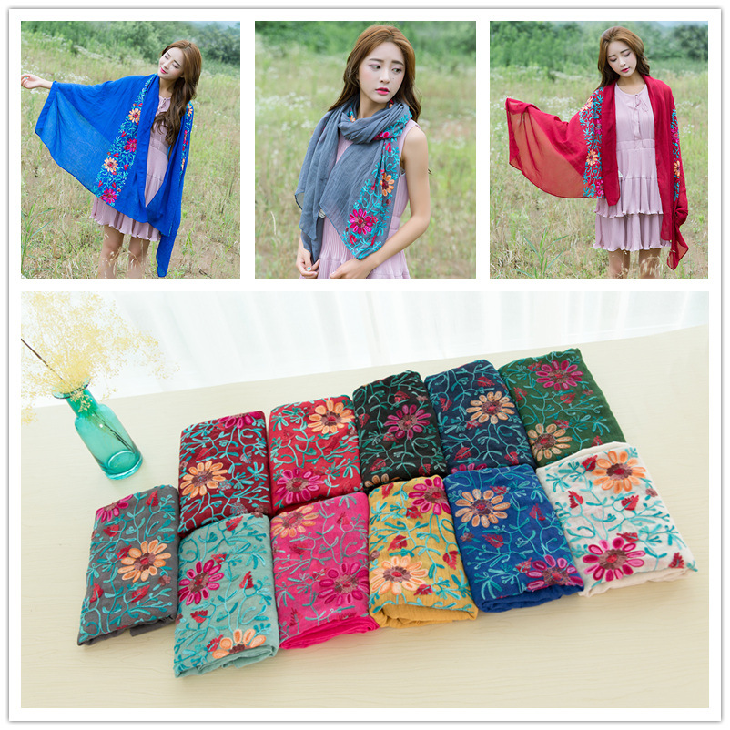ผ้าคลุมไหล่ลายดอกไม้ปักเรียบง่ - Bandana Cotton บทวิจารณ์และราคา